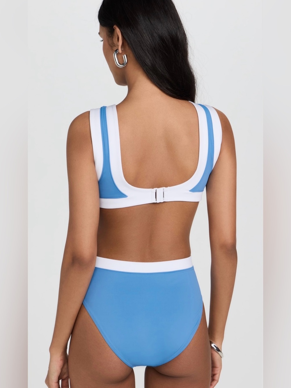 NWT STAUD Dolce Blue and White Cutout One-Piece Swimsuit - Picture 2 of 10